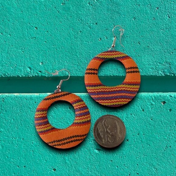 Casual Earrings Oval Orange with Colorful Stripes NWOT Never Worn - Picture 2 of 6